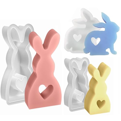 3 Stück Ostern Kaninchen Silikonform,3D Ostern Kaninchen Kerzen Gießformen,Osterhase Silikonform for Gips,Für Ostern Geeignet für Schokolade,Sojawachskerzen,Oster-DIY-Geschenke (A) von SiSfeL