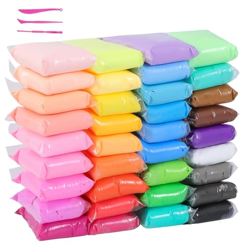 36 Farben DIY Air Dry Clay,Ultraleicht Kinderknete,Modelliermasse Kit,Lufttrockende Modelliermasse,Weicher Dehnbarer DIY Ton,Lufttrockener Magischer Knete,für Schule Kindergarten Kinder ab 3 Jahren von SiSfeL