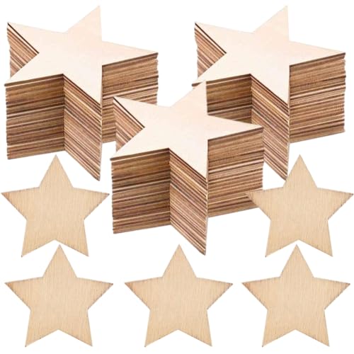 50 Stück Holzsterne,Mini Holz Stern Dekorationen,Holz Stern Deko Basteln Holzscheiben,Naturholzscheiben für DIY Basteln Weihnachten,Holzuntersetzer,Anhängerdekoration,Hochzeit Party Dekor(8CM) von SiSfeL