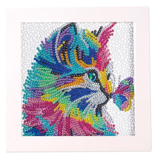 SiSfeL Diamant Bilder Kinder Diamond Painting Kinder mit Holzrahmen 5D Cartoon Diamant Painting Bilder Katzen 15x15cm Leinwand und 18x18cm Bilderrahmen DIY Arts Craft für Home Wand Decor von SiSfeL