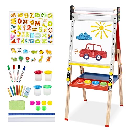 Kunst Staffelei Kinder, Faltbare Kinder Tafel, Höhenverstellbar Kinder Spiel-Tafel aus Holz, Childs Double Side Drawing Board mit Whiteboard und Blackboard von Siairo