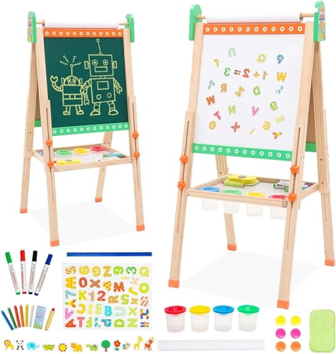 Siairo Kinder Spiel-Tafel Höhenverstellbar Kinder Staffelei Doppelseitige Whiteboard und Tafel Kinder Staffelei mit Papierrolle von Siairo