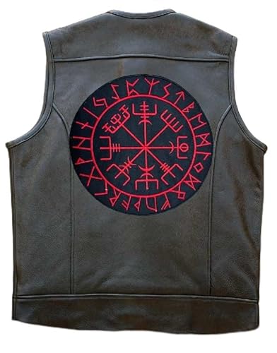 SialkotCrafts Wikinger Kompass großer bestickter Aufnäher für Biker-Jacke/Weste, 1 Stück, rund, Wikinger Biker Patch, Applike-Patch, rot, schwarz von SialkotCrafts