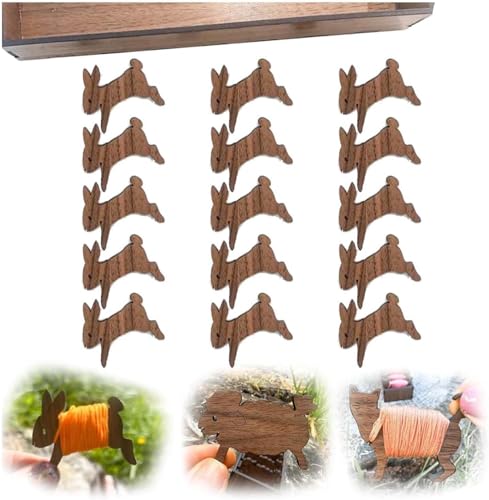 Wooden Animal Bobbin Set, Hölzerne Tiere Zahnseide Spulen, Holzhäschen Spulensatz, Line and Bobbin Organizer, Tier Stickgarn Kartenwickelbrett, für DIY Nähen Lagerung (Rabbit, one Size) von Siapodan