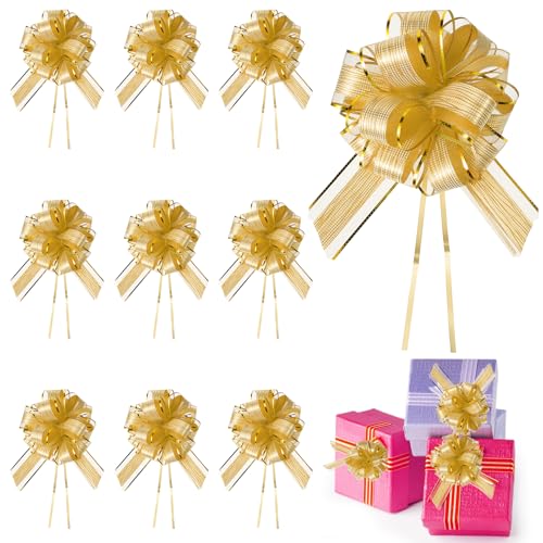 Sibba 10x Große Geschenkverpackungsschleifen Geschenkband 10 Zoll Hochzeitsschleifen Chiffon Blumenkästen Dekoration Blumensträuße Geschenkzubehör Für Weihnachtskörbe Valentinstag(Gold,26×15×15 cm) von Sibba