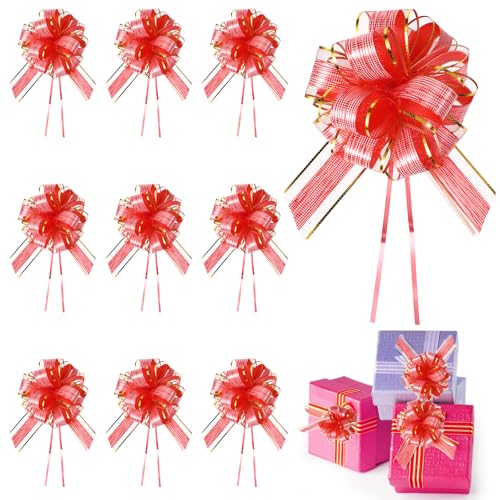 Sibba 10x Große Geschenkverpackungsschleifen Geschenkband 10 Zoll Hochzeitsschleifen Chiffon Blumenkästen Dekoration Blumensträuße Geschenkzubehör Für Weihnachtskörbe Valentinstag(Rot,26×15×15 cm) von Sibba