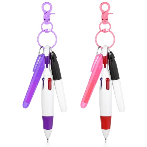 Sibba 2 Mini Kugelschreiber Textmarker Schlüsselanhänger Set Klein Highlighter Pen Marker Mehrfarbig Druckkugelschreiber Rutschfester Ergonomische Krankenschwester Kugelschreiber kreatives Geschenk von Sibba