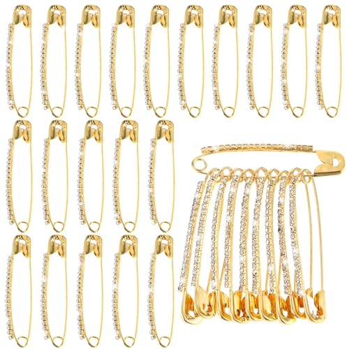 Sibba 20 Stück Goldene Strass-Sicherheitsnadeln Damen-Broschen aus Kunstkristall dekorative Bulk-Metall-Nähnadeln Kleidungsklammern Damen oder Mädchen Röcke Pullover Schals Revers Hüte Accessoires ​ von Sibba