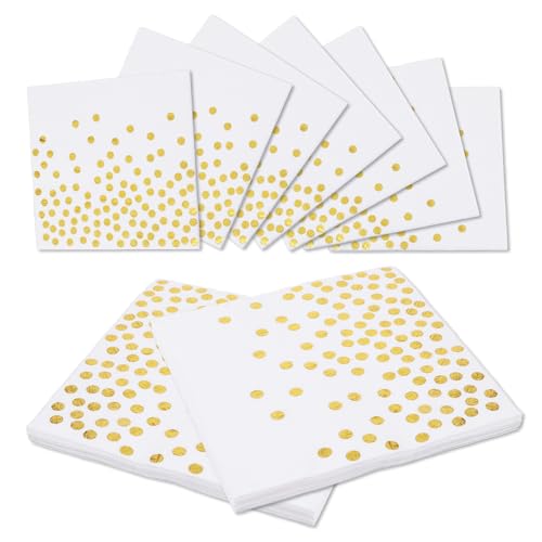 Sibba 40 Stück Servietten Gold Dots Golden Foiled Papierservietten Paper Napkins Für Taufe Kommunion Valentinstag Ostern Tischdeko Regenbogen Party Deko Geburtstag Hochzeit Weiß von Sibba