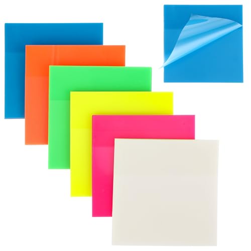 Sibba 6 Stück Haftnotizen Klebezettel Klare Sticky Notes Halb-Transparente Durchsichtige Notizzettel Wasserdicht Bunte Quadratische Selbstklebende Pastell Klebezettel für Notizen Bücher Schule Büro von Sibba