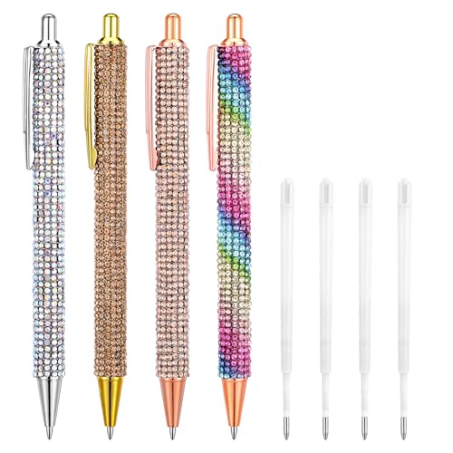 Sibba Bling Pen 4 STK Strass Stift Diamant Tintenstifte Kristall Glitzerstift Glitzernde Kugelschreiber Ausgefallene 1 Mm Stiftminen Hübsche Stiftgeschenke Journaling Stifte für Frauen Büro Geburtstag von Sibba