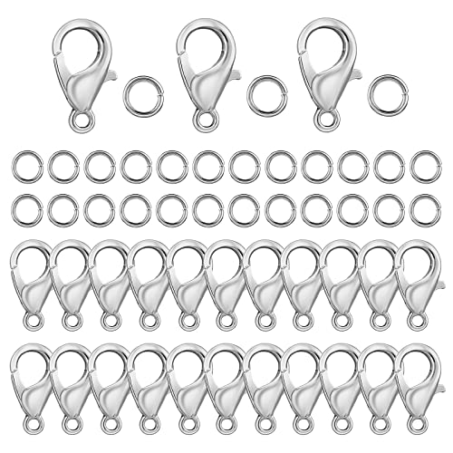 Sibba Gebogener 550-Teiliger Karabinerverschluss Und Offener Biegering Ersatz Karabinerhaken Für Schmuck Basteln Lanyard Clips Diy Choker Halsketten ArmbäNder Silber (Verschluss: 12 mm + Ring: 5 mm) von Sibba