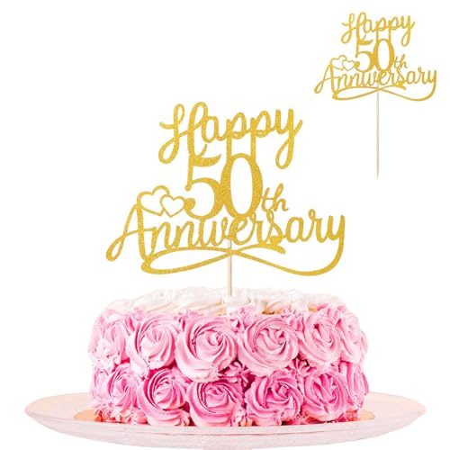 Sibba 50th Glitzer Tortendeko Happy Kuchen Deko Cake Topper Gold Geburtstagstorte Kuchendeko Cupcake Toppers Hochzeitstag Jubiläen Geburtstagsfeier Geburstagstorte Party Frauen Männer Tortenstecker von Sibba