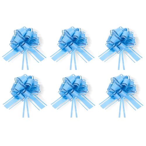 Sibba Große Schleifen Zum Ziehen Von Geschenkpapier 6 Stück 6 Zoll Chiffon Blumenkästen Dekoration Hochzeitsschleifen Blumensträuße Geschenkzubehör(Blau,40×2.8×0.1 cm) von Sibba