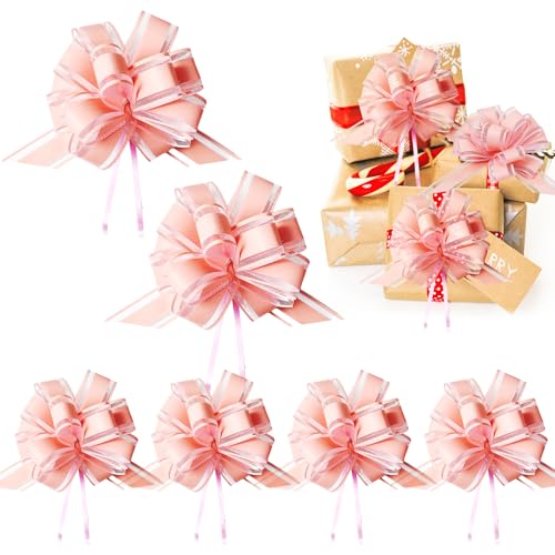 Sibba Große Schleifen Zum Ziehen Von Geschenkpapier 6 Stück 6 Zoll Chiffon Blumenkästen Dekoration Hochzeitsschleifen Blumensträuße Geschenkzubehör(Rosa,85×3×0.1 cm) von Sibba