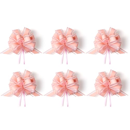 Sibba Große Schleifen Zum Ziehen Von Geschenkpapier 6 Stück 6 Zoll Chiffon Blumenkästen Dekoration Hochzeitsschleifen Blumensträuße Geschenkzubehör(Rosa,85×3×0.1 cm) von Sibba