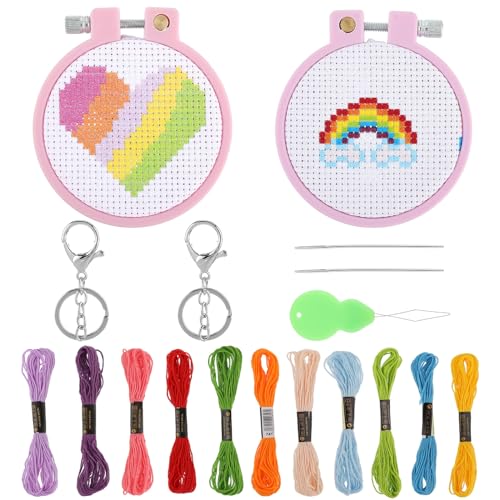 Sibba Kreuzstich-Sets für Anfänger Regenbogen-gestempelte Kreuzstich-Sets Nadelspitzen-Sets Kinder-Stickset Kunst- und Bastelset für Rucksackanhänger Ornamente und Nadelarbeiten von Sibba