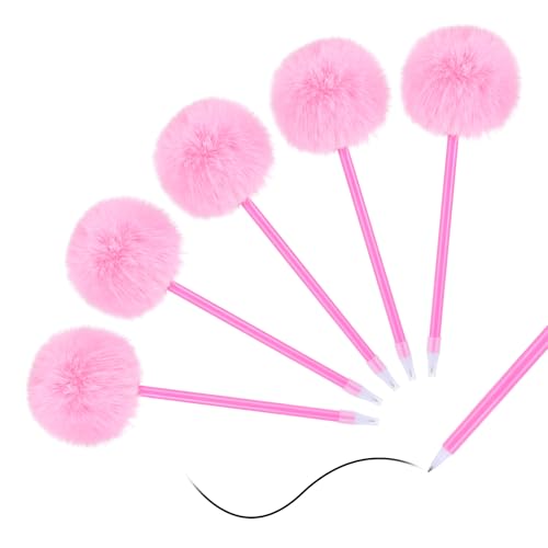 Sibba Pom Pom Pens 5 Stück Nadel Gel Tintenstifte Flauschige Stifte Flauschiger Kugelschreiber Niedlicher Schreibkugelschreiber Schwarzer Permanentmarker Plüsch Geltinten Rollerball für Valentinstag von Sibba