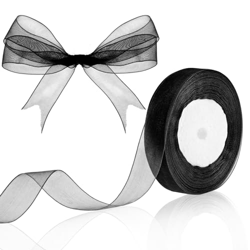 Sibba Schleifenband 45M Schwarz Geschenkband Satinband 21 mm Breit Dekoband Tüllband Stoffband für Geschenk Bänder zum Basteln Seidenband Hochzeit Brautstrauß Kuchen(Schwarz,45M, 2.1cm Breit) von Sibba