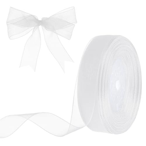 Sibba Schleifenband 45M Weiß Geschenkband Satinband 21 mm Breit Dekoband Tüllband Stoffband für Geschenk Bänder zum Basteln Seidenband Hochzeit Brautstrauß Kuchen(Weiß,45M, 2.1cm Breit) von Sibba