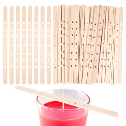 Sibba hölzerne Kerze Dochthalter 50 Pcs Kerzendochte Zentriervorrichtung Multiwick Bars Wachs Stick Clips Making Crafting Supplies Große Dochthalter für DIY Material Paket Form von Sibba