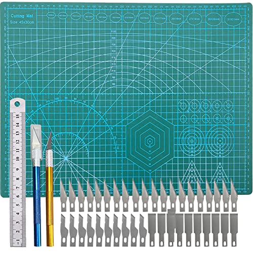 Sibosen Schneidematte Set A3 mit 40 stk Bastelmesser und Stahllineal,Selbstheilende Schneidematten Bastelunterlage Schneideunterlage Cutting Mat Basteln Zeichenunterlage Bastelskalpell Bastelmatte von Sibosen