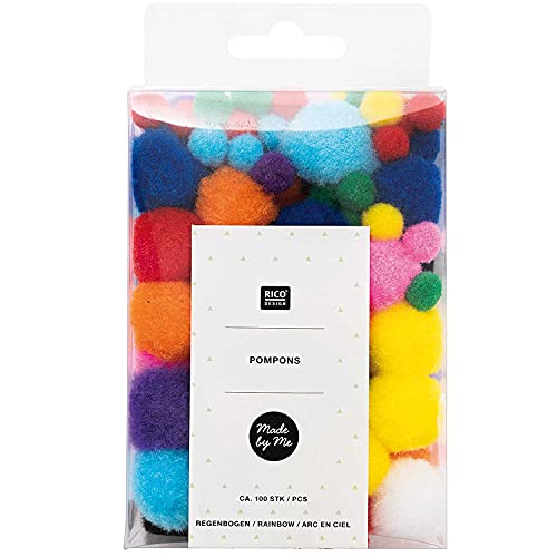 Pompons, regenbogen, 50x8mm, 50x20mm, ca. 100 Stück von Sibylles Geschenkeartikel