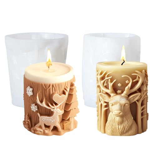 2 Stück Kerzenform Silikon Weihnachten Kerzenformen zum Gießen Silikon Elch Kerzenform Silikonform Kerze Kerzengießform Kerzen Silikonform Candle Mold Kerzen Formen für Weihnachten Deko von SicaHomy