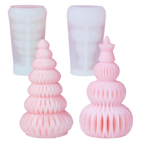 2 Stück Kerzenform Silikon Weihnachtsbaum Kerzenformen zum Gießen Silikon Handgefertigte Kerzenform Silikonform Kerze Kerzengießform Kerzen Silikonform Candle Mold Kerzen Formen für Weihnachten (C) von SicaHomy