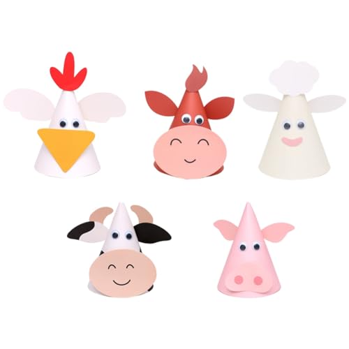 Sichuny 5 Stück Kindergeburtstagsparty-Hüte Sternzeichen Ochse Kuh Kegelhüte Bauernhoftiere Kegelhüte Foto-Requisiten für Kinder Babypartyzubehör Einfache Installation von Sichuny