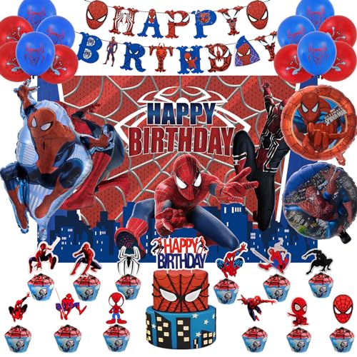 Spider Geburtstagsdek, 38 Birthday Decorations Geburtstag Deko Spiderman Tortendeko Poster Deko Geburtstag Kinder Ballon Tortenaufleger Kuchen Deko Luftballon Junge Mädchen Halloween Karneval von Sidesea