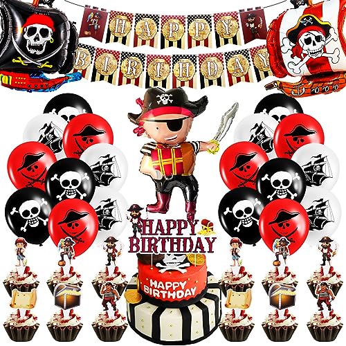 Piraten Kindergeburtstag Deko, 35 Stück Red Piratenschatz Kindergeburtstag Geburtstagsdeko Jungen Piraten Luftballons Piratenschiff Tortendeko HAPPY BIRTHDAY Banner Piratenparty Kindergeburtstag von Sidesea