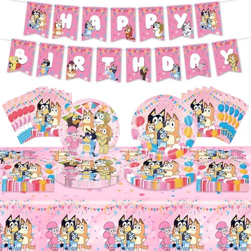 Partygeschirr Geburtstagsdeko, 42 Stück Blue birthday decorations Party Deko Geburtstag cake topper deko kindergeburtstag Rosa Geburtstagsdeko Party Set Banner, Tischdecken, Teller und Servietten von Sidesea