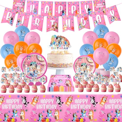 Sidesea Partygeschirr Geburtstagsdeko, 95 Stück Birthday Decorations Party Deko Geburtstag Cake Topper Deko Teller Pappteller Kindergeburtstag Luftballons Tischdecke Geburtstag für 10/20 Personen von Sidesea