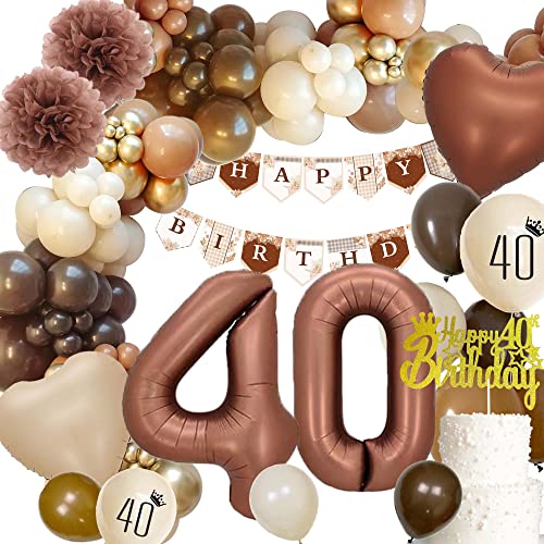 40 Geburtstag Frauen Deko, Sidtomi 40 Geburtstag Deko, Braun Gold Geburtstagsdeko 40 Jahr Frau mit Luftballon 40 Geburtstag, Ballon 40 Zahl,Happy Birthday Girlande,Party Deko für 40 Geburtstag Frau von Sidtomi