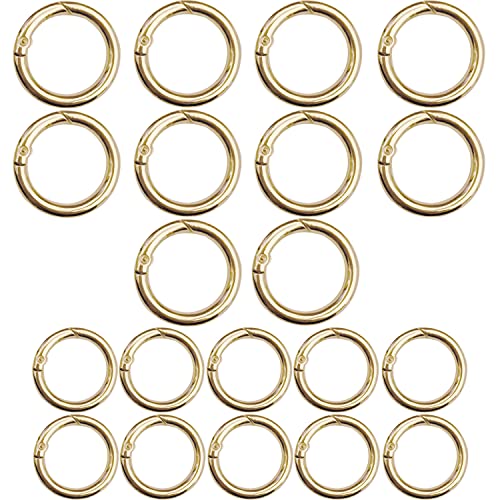 20 Stück runde Feder Karabiner Ringe für Taschen Ring Karabiner Federschnalle für Schlüsselanhänger Handtasche Schmuck Dekoration Handwerk Zubehör (Gold) von SieTin