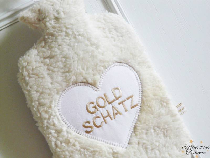 Goldschatz Wärmflasche "Herzblut" Weiß/Gold, Baumwollteddyplüsch, Personalisiertes Geschenk, Gesundheit, Herz, Krankheit, Teddyplüsch von SiebenschoensTraeume