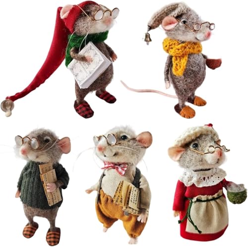 Nadelfilz Weihnachtsmaus DIY, Niedliche Nadelfilzmaus Aus Wollfilz, Handgemachte Winter Weihnachts Nadelmaus, Nadelfilzen WeihnachtsmäUse FilzmäUse Figur FüR Halloween Dekoration (F, 5PCS) von Siebkorb