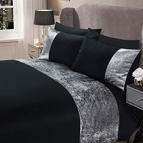 Sienna Bettwäsche-Set aus Pannesamt, 100 Prozent Polyester, Schwarz/Silbergrau, Einzelbett von Sienna