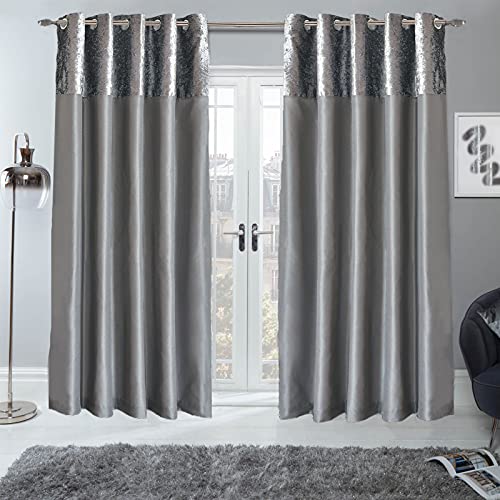 Sienna Vorhänge aus Pannesamt, komplett gefüttert, mit Ösen, Kunstseide, für Fenster, Braun, 228,6 x 182,9 cm (B x L), Polyester, Manhattan Silver Grey, 229 x 183 cm, CCVCUFSI08 von Sienna