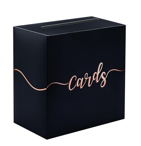 SietDESEO Kartenbox für Party, schwarze Kartenbox mit Roségoldfolien-Design, Geldkarten-Box, Geschenkkarten-Box Halter für Hochzeit, Empfang, Ruhestand, Abschlussfeier, Babyparty, Geburtstagskartenbox von SietDESEO