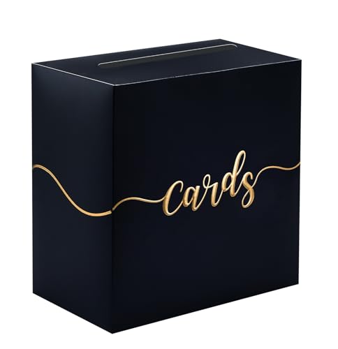 SietDESEO Kartenbox für Party Schwarz Kartenbox mit mattem Goldfolien-Design Geldkartenbox Geschenkkartenbox Halter für Hochzeit Empfang Ruhestand Abschlussfeier Babyparty Geburtstag Kartenbox von SietDESEO