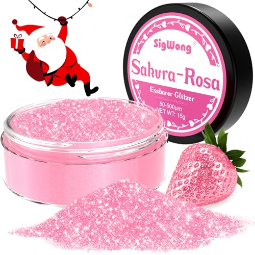 Essbarer Glitzer für Getränke, 15g Glitzer Getränk Pulver, Essbarer Glitzer für Torten Cocktail Glitzer, Lebensmittelfarb Pulver Farbe für Cocktail Dekoration, Getränke, Fondant–Sakura Rosa von SigWong