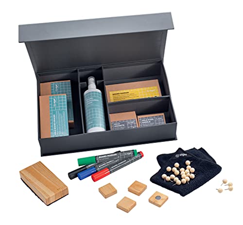 SIGEL BA310 Starterset - für Whiteboards, Glas-Magnettafeln und Pinboards - 4 Marker, Holz-Pinnnadeln, 4 Holz-Magnete, Eraser inkl. Ersatzpad, Reinigungstuch, Reinigungsspray von Sigel