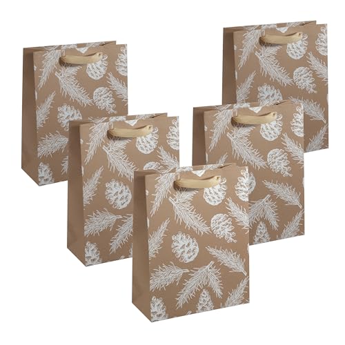 SIGEL GT120 große Premium Geschenktüten aus Papier, 5er Set, 26 x 33 cm, Pine cones and pine branches, Papier-Geschenktaschen Weihnachten von Sigel