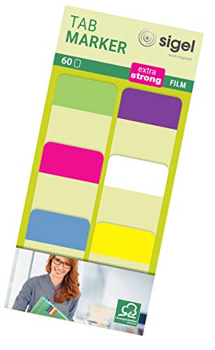 SIGEL HN203 Tab Marker, extra starke Haftmarker, 25 x 38 mm, 60 Streifen von Sigel