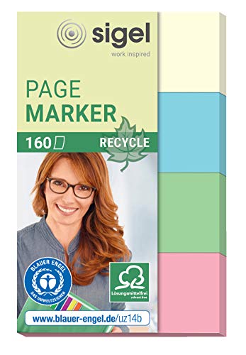 SIGEL HN604 Haftmarker aus Recycling-Papier, 160 Streifen im Format 20 x 50 mm, gelb, blau, grün, rot von Sigel