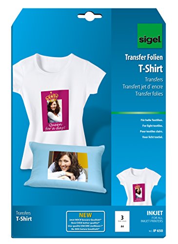SIGEL IP650 Transferpapier Transferfolie Bügelfolie für helle Textilien und Tintenstrahldrucker, 3 Blatt A4 SIGEL IP650 Transferpapier Transferfolie Bügelfolie für helle Textilien und Tintenstrahldrucker, 3 Blatt A4 von Sigel