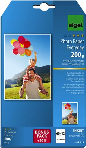 SIGEL Inkjetpapier Photo Paper Everyday, 10 x 15 cm, 200 g/m², weiß, hochglänzend (72 Blatt), Sie erhalten 1 Packung á 72 Blatt von Sigel