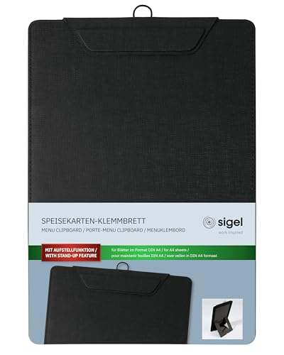 SIGEL KB100 Speisekarten-Klemmbrett A4, schwarz, mit Aufstellfunktion, stabiles Clipboard von Sigel